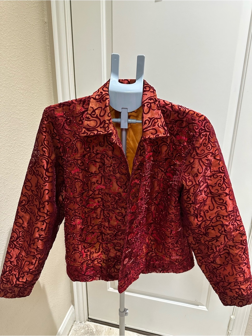 Coldwater Creek Red Embellished Sequin Blazer